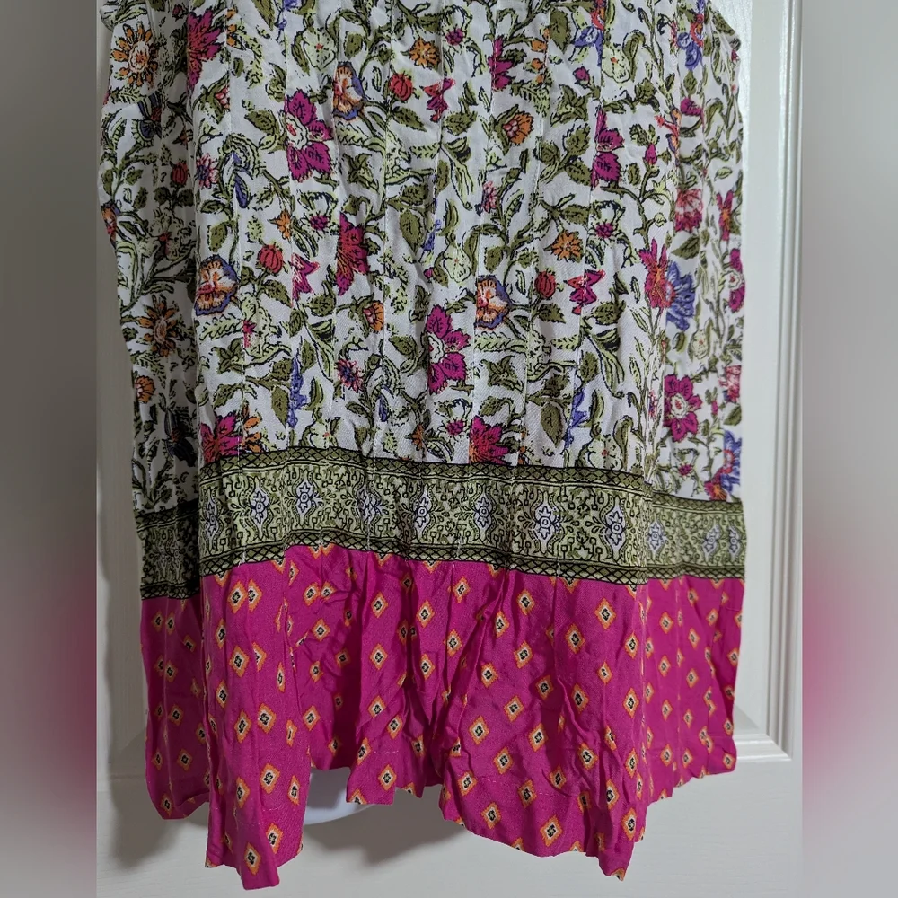 J Jill Medium Sleeveless Floral Print Pleated Blouse Pink Spring Tank Dipped - Picture 3 of 6